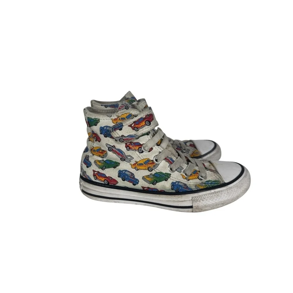 Converse Chuck Taylor All Star Youth 12 High Top Race Car Print A04743F White